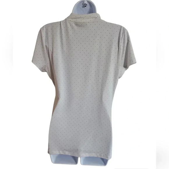 DKNY Medium White Black Polka Dot Faux Wrap Blouse Stretch Workwear Classic Y2K - Picture 4 of 8